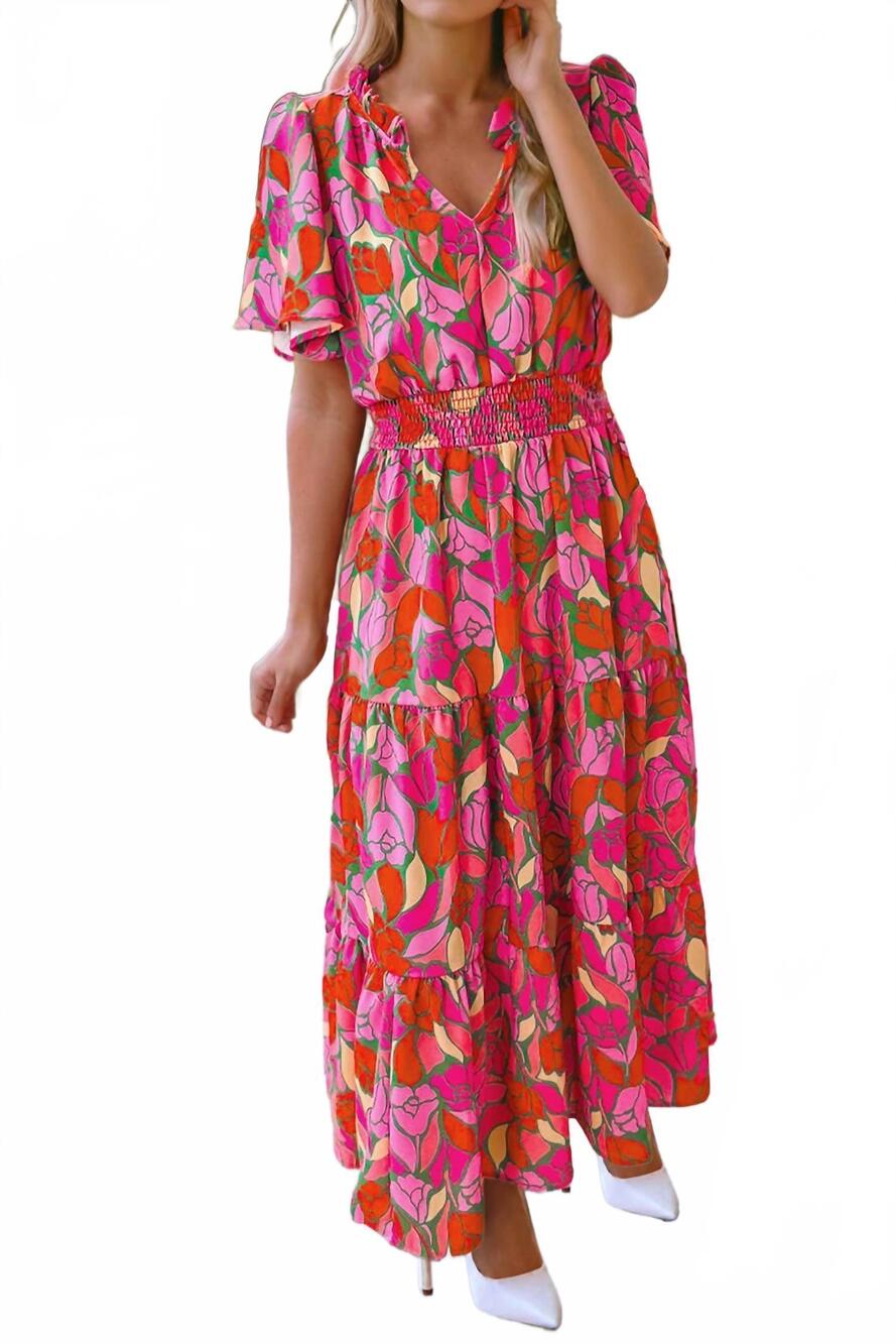 NEW LITTLE DAISY CLOSET women's emily floral short sleeve smocked waist maxi dre